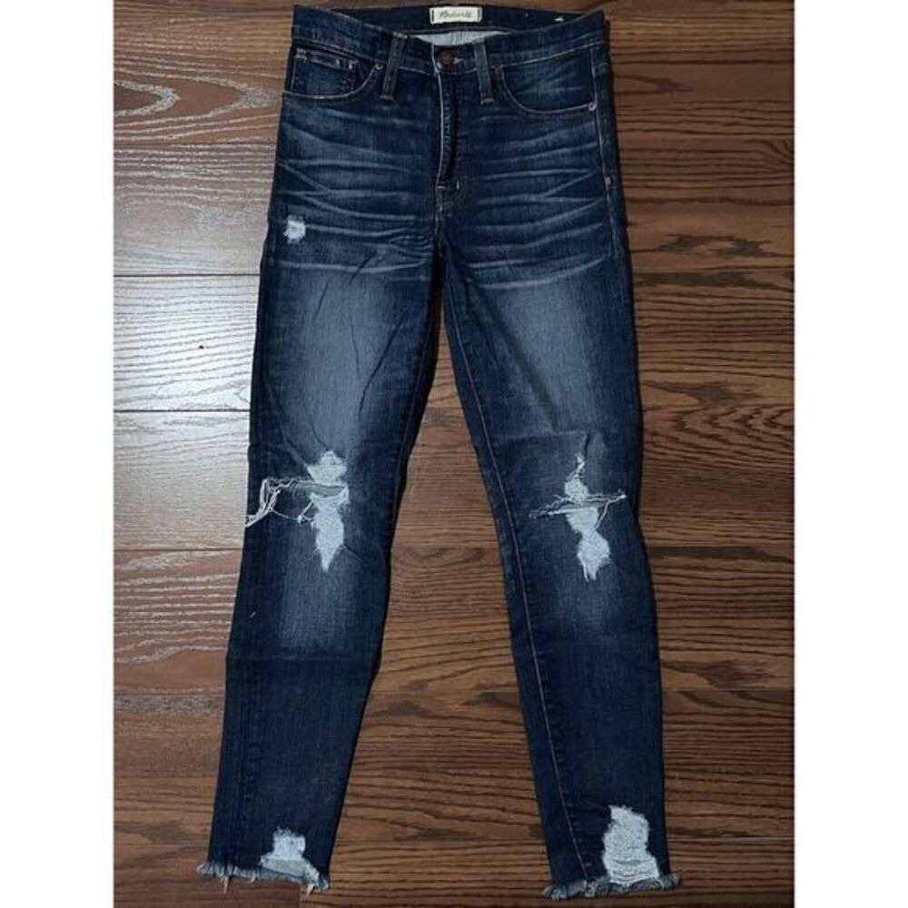 Madewell Skinny Jeans Women 26 Blue Excellent Distressed High Rise Raw Hem - Picture 2 of 9